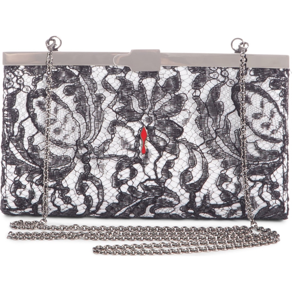 New Authentic CHRISTIAN LOUBOUTIN Palmette Lace Overlay clutch